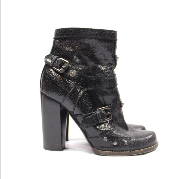 Mulberry Crackle Leather Buckle Ankle Boots